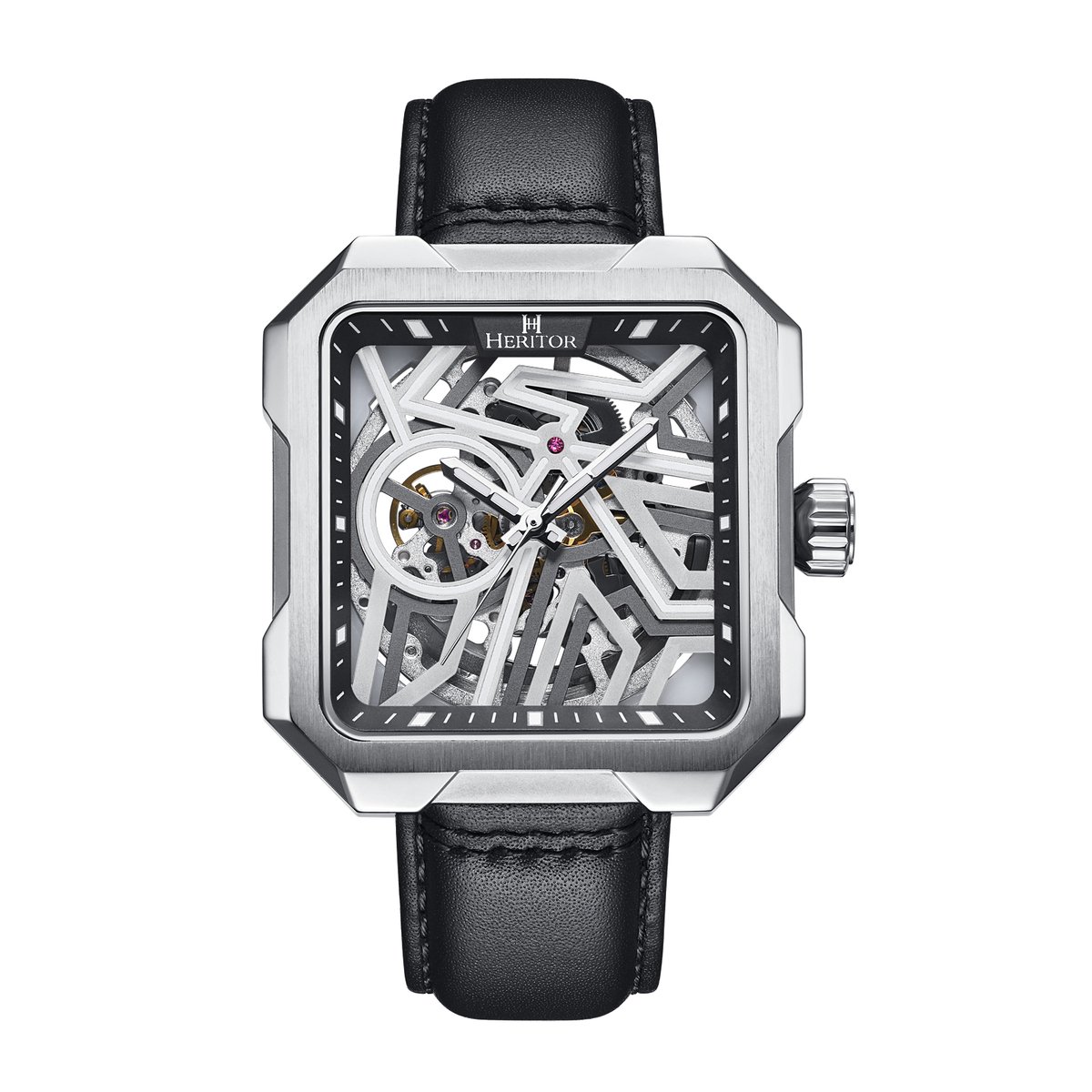 Heritor Automatic Campbell leren band skelethorloge - zilver