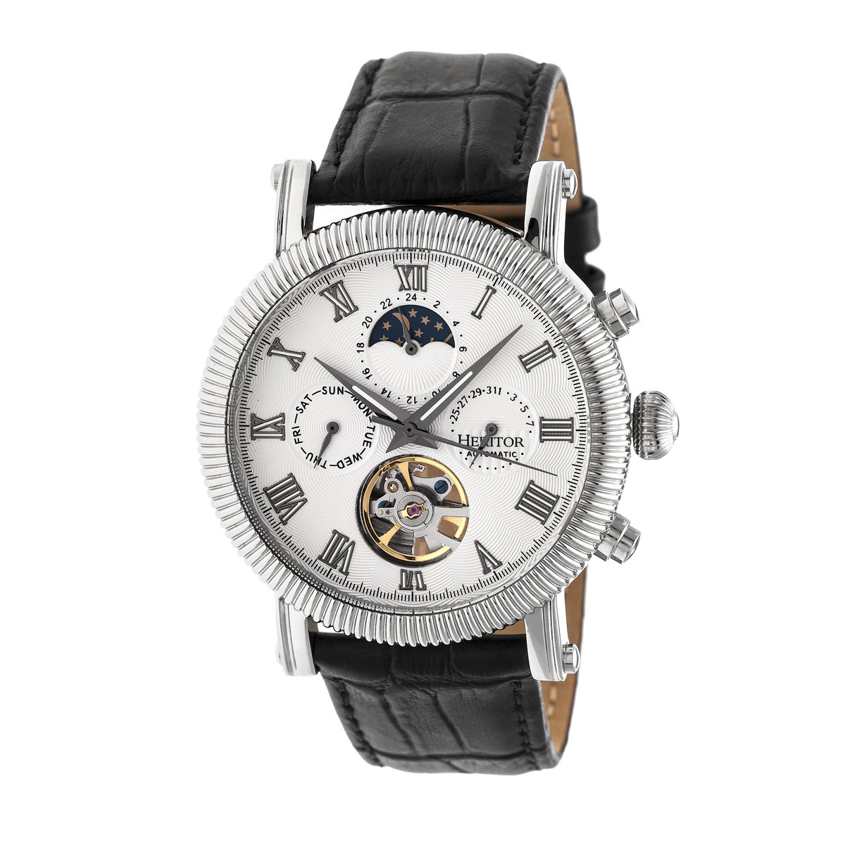 Heritor Automatic Winston Semi-Skelet Horloge met Leren Band - Zilver-Wit