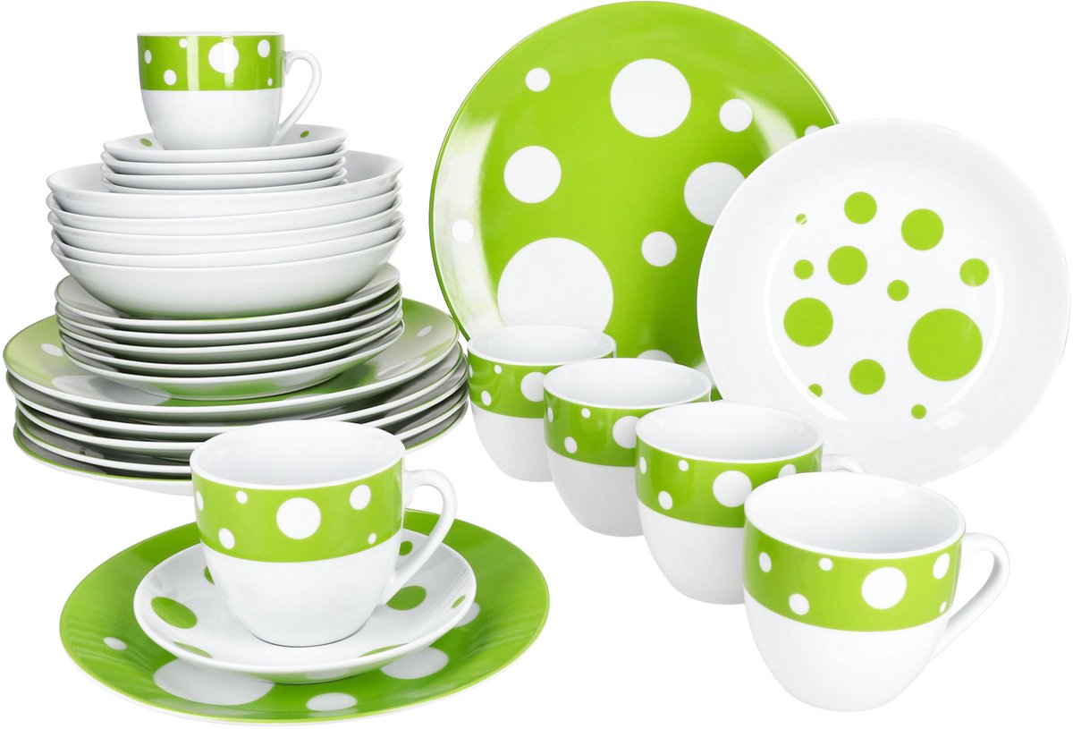 MamboCat 30-delig combinatieservies PULA GREEN porselein 6 personen