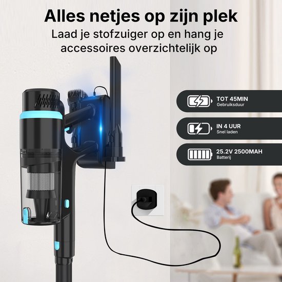 Aspirateur balai sans fil Sophitech – Puissance d'aspiration 26 kPa – 380 W – Aspirateur sans sac – Fonctionne sur batterie – Accessoires inclus