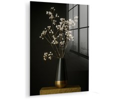 MuchoWow® Glasschilderij 60x80 cm - Schilderij acrylglas - Bloembollen - Wit - Vaas - Minimalistisch - Foto op glas - Muurdecoratie woonkamer -…