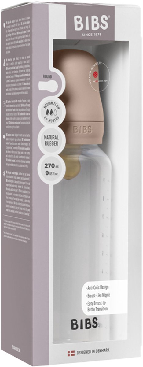 Bibs Fles - Medium Flow - 270 ml - Latex - Blush van Merkloos — afbeelding 3