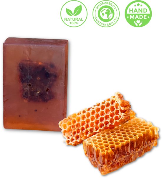 De Vitamineshop - Zeep - Natuurlijke Honingraat Zeep Blok – 100% Natuurlijke & Handgemaakte Verzorgingszeep - Handzeep - Douchezeep - Cadeau - 120 gr