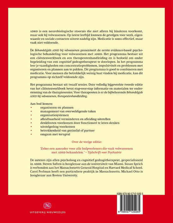 Boek met informatie over ADHD bij volwassenen, inclusief cliëntenwerkboek en behandelgids. Tweede editie.