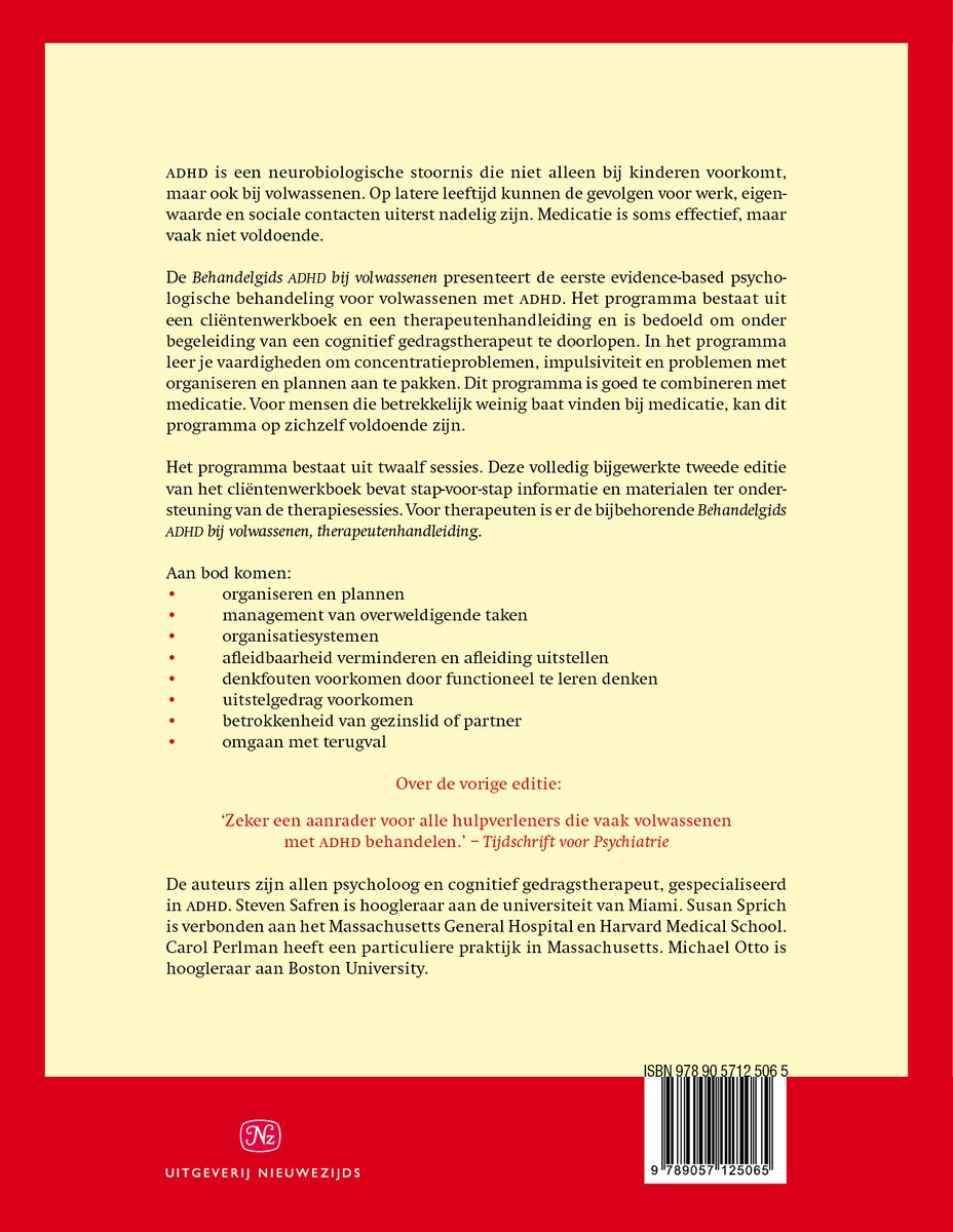 Boek met informatie over ADHD bij volwassenen, inclusief cliëntenwerkboek en behandelgids. Tweede editie.