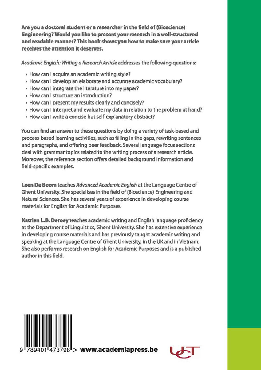 Academic English: Writing a research article - back cover