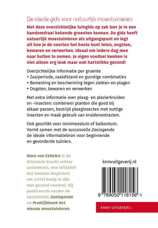 De ideale gids voor natuurlijk moestuinieren, met praktische tips voor zaaiperiode, oogsten, bewaren en gewasbescherming. Ook info over kruiden en insecten. Geschikt voor balkon.