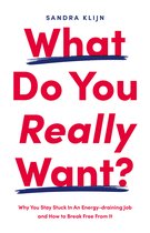 Boek 'What Do You Really Want?' met rode tekst op een witte achtergrond. De ondertitel is 'Why You Stay Stuck In An Energy-draining Job and How to Break Free From It'.