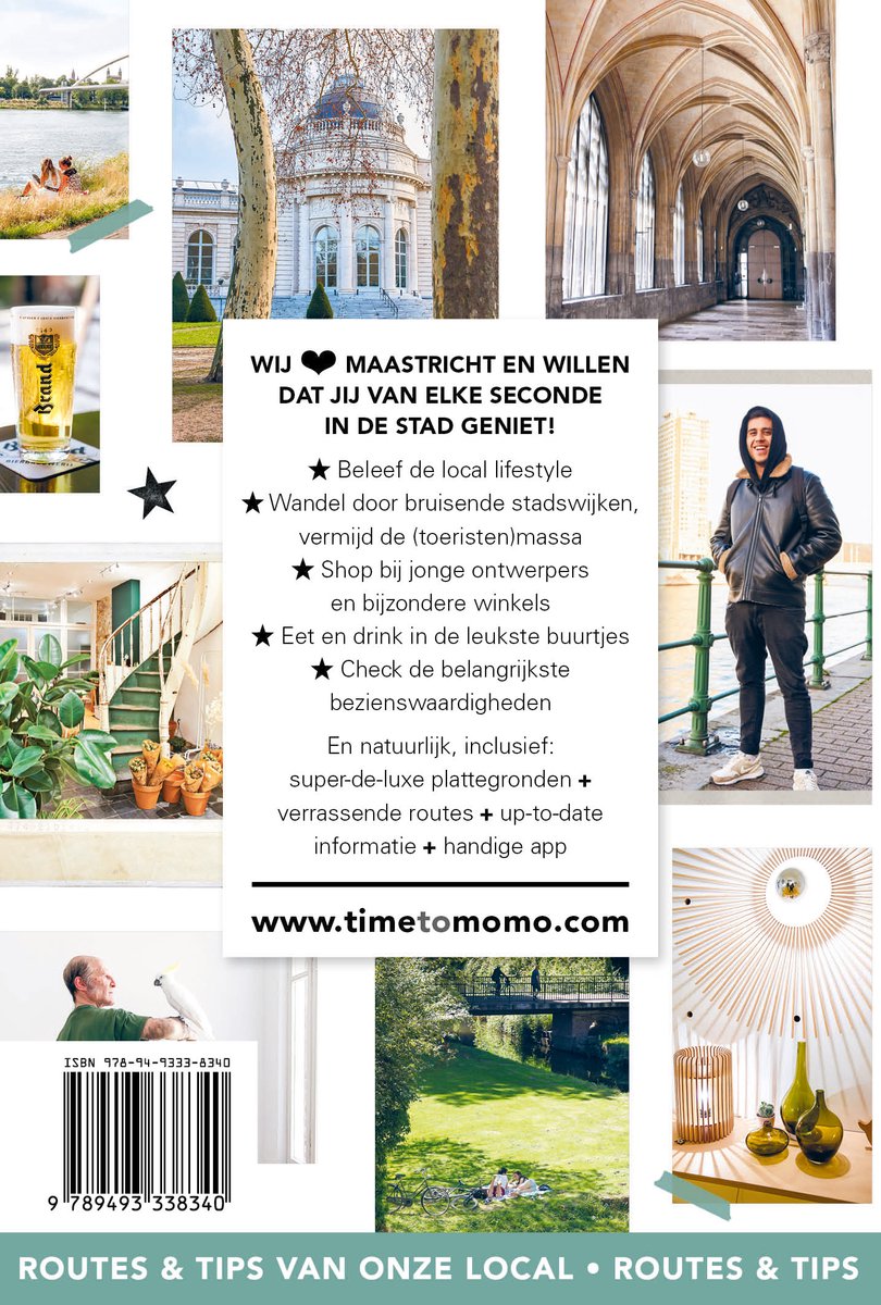 Gele bierviltjes met Brand-logo op tafel, met een stadspark en historische gebouwen op de achtergrond.