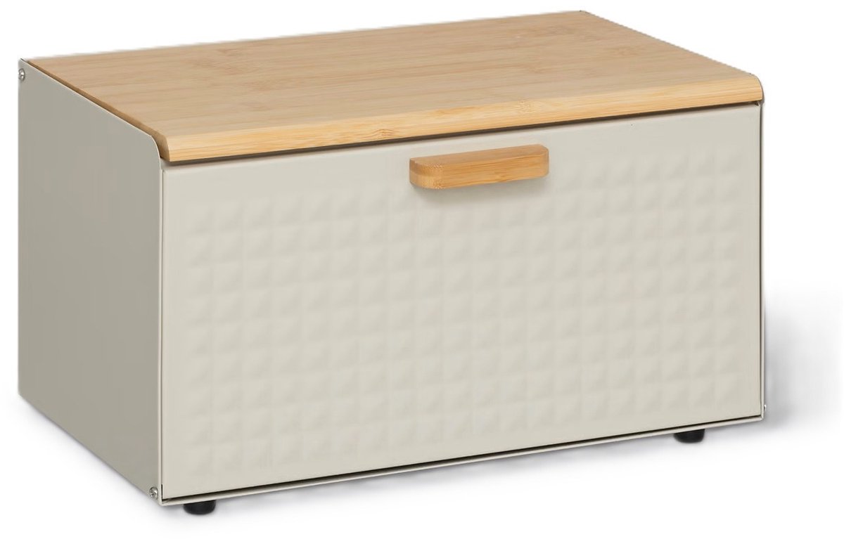 5Five Broodtrommel met klep/deksel - bamboe hout/metaal - 35 x 21 x 23 cm - beige/naturel - Brooddoos