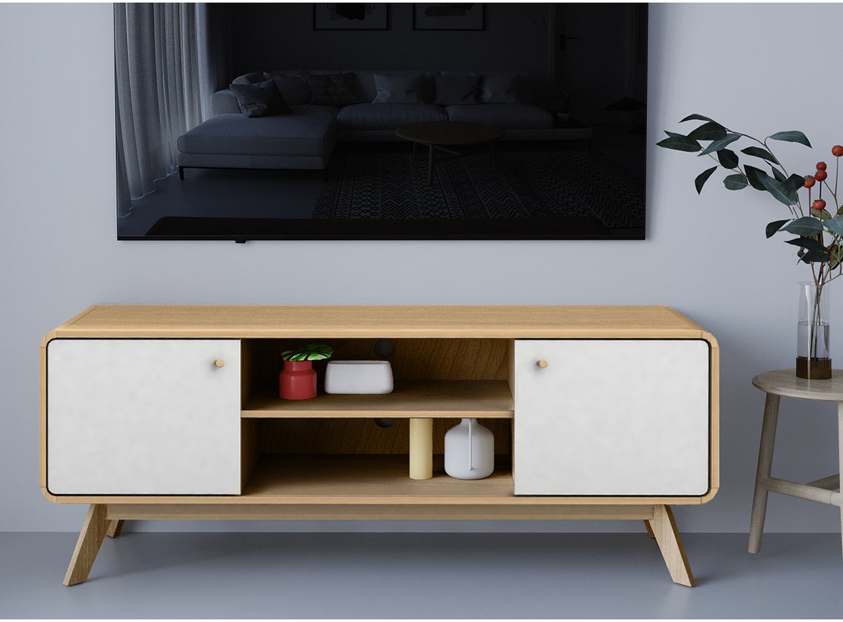 Notio Living Cassie|TV-meubel met 2 Deuren in Eiken Look Wit Eiken/Wit