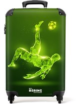 Bol.com NoBoringSuitcases.com® - Kinderkoffer jongen - Kindertrolley jongens - Groene neon omhaal in actie - Handbagage koffer l... aanbieding