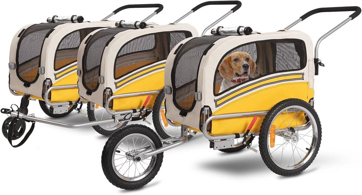 Fietsaanhanger voor huisdieren - 3-in-1 Hondenbuggy, Fietskar en Joggingwagen, Draagt tot 30 kg, Geel