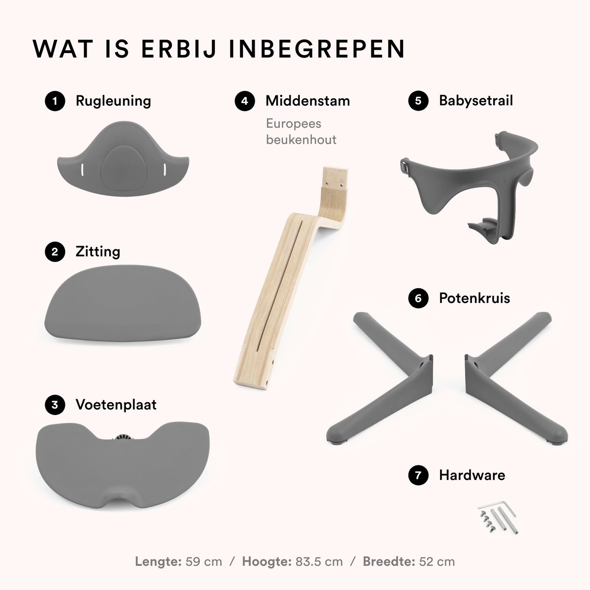 Stokke Nomi stoel met babyset, grijs - Stimuleert actief zitten en biedt ondersteuning als je baby leert zitten - Kan tot 150 kg dragen – foto 2