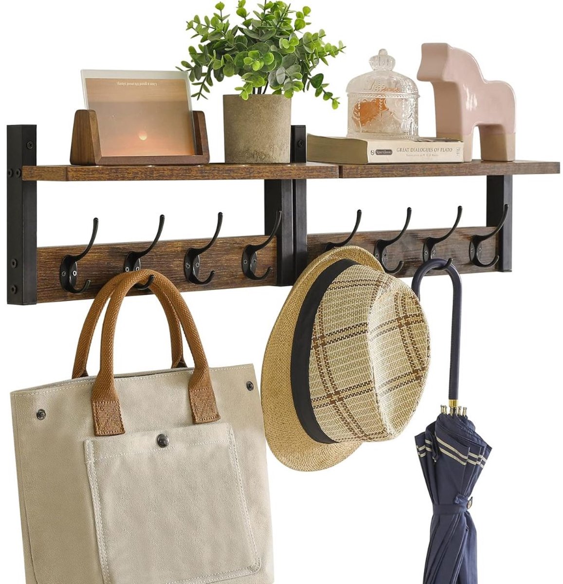 CRLYN® Wandkapstok met Hoedenplank - Kapstok Hangend met Plank - Wandhaak - Bruin