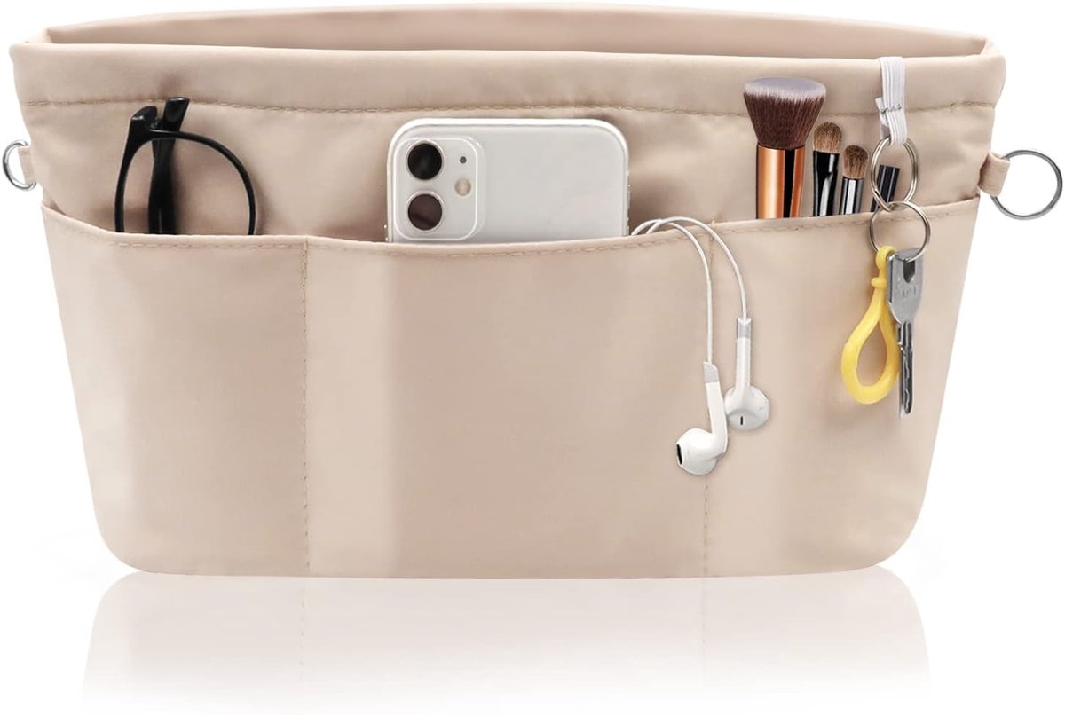 Ibenzoa® Ruime Nylon Organizer Tas Beige - Grote Capaciteit, Waterdicht en Sleutelhouder