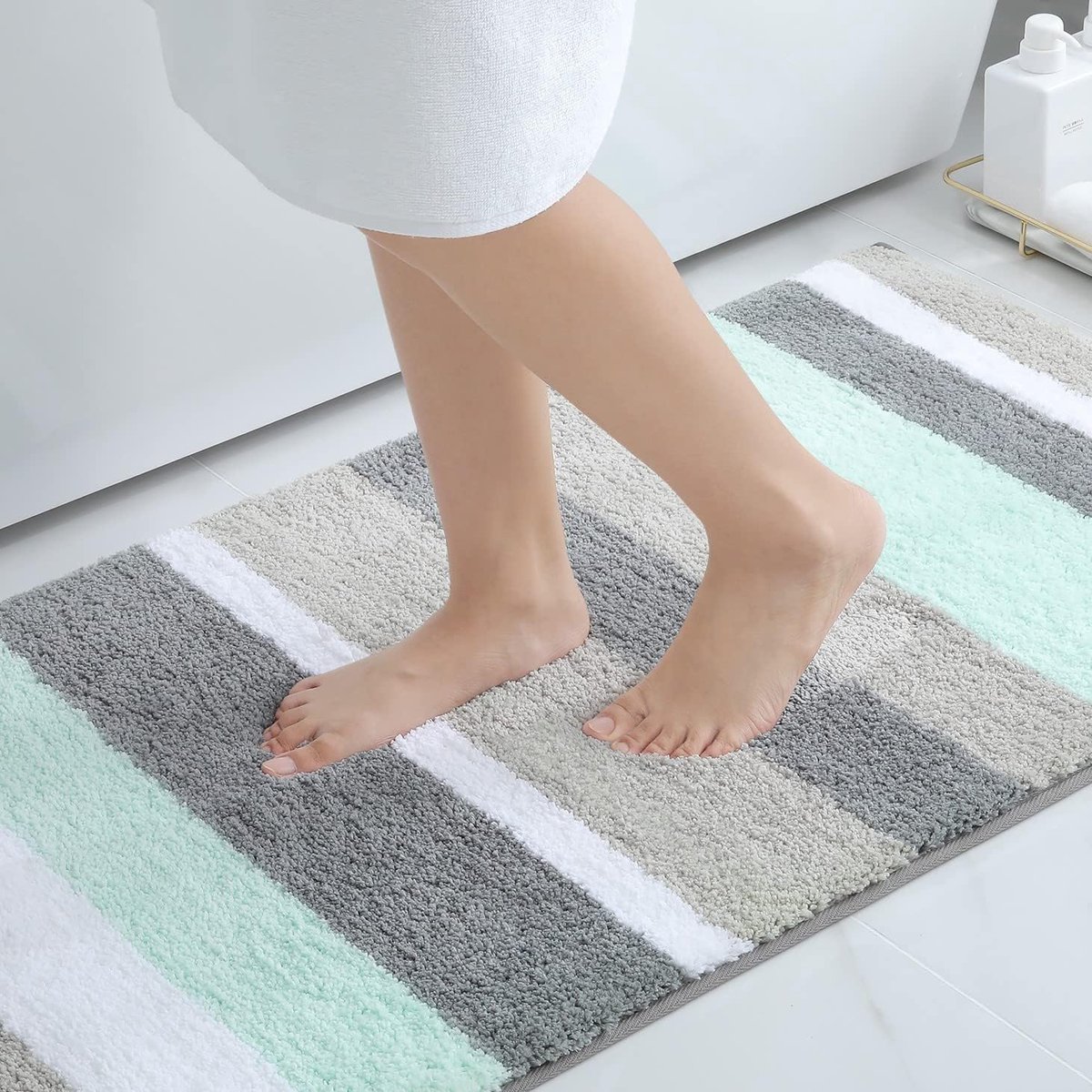 Antislip Badkamertapijt - Zacht, Hoogpolig en Absorberend - 60 x 120 cm - Groen/Grijs
