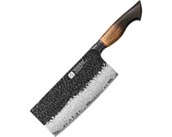XinZuo Chinese Cleaver (Koksmes) Damascus – X06 Mo Series – 18 cm – Gebrand Eiken Handvat – Professioneel Keukenmes