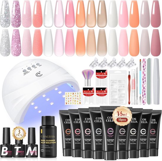 Complete Gel Nagelset met UV Lamp en Manicure Tools – 15 Kleuren Poly ...