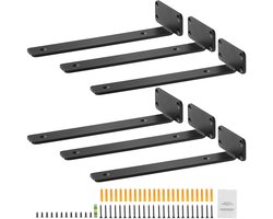 Plankdragers - L-vormige zwevende plankbeugels - Afmetingen 310 x 100 x 45 mm - Staal, 5 mm Dikte - Draagvermogen 72,6 kg - Set van 6 - Matzwart