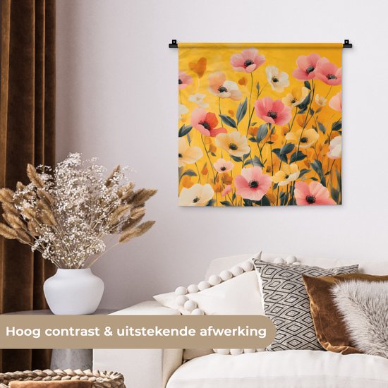 Tapisserie murale 60x60 cm - Fleurs - Champ - Jaune - Tapisserie - Tapisseries