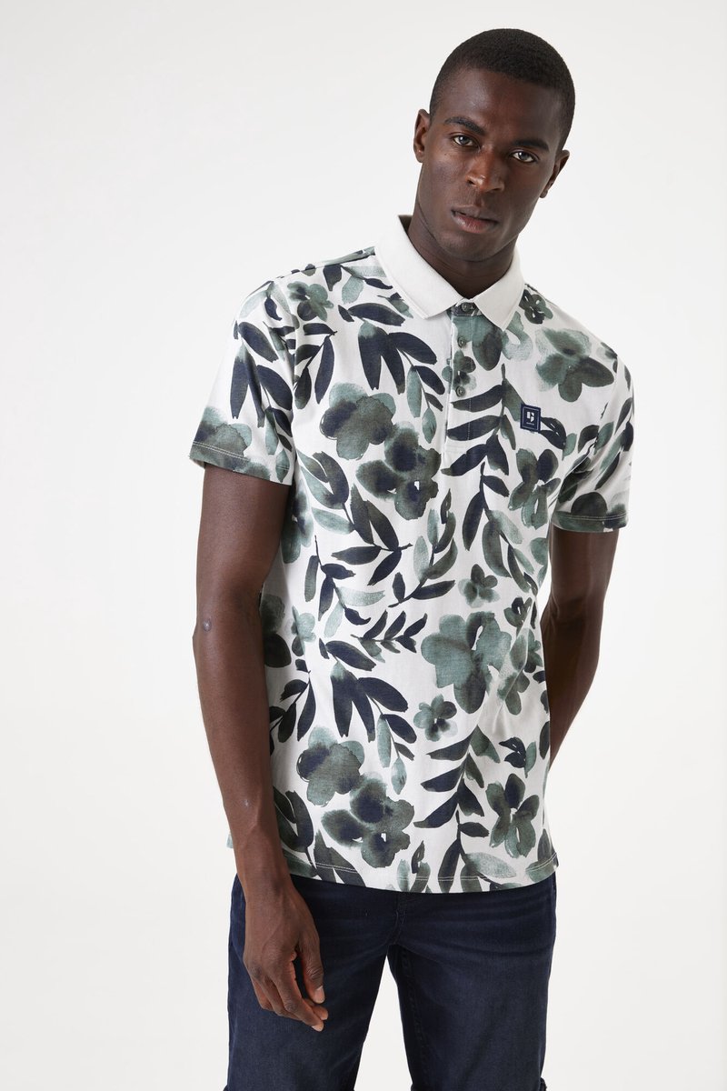 GARCIA Heren Print Polo Wit Korte mouw