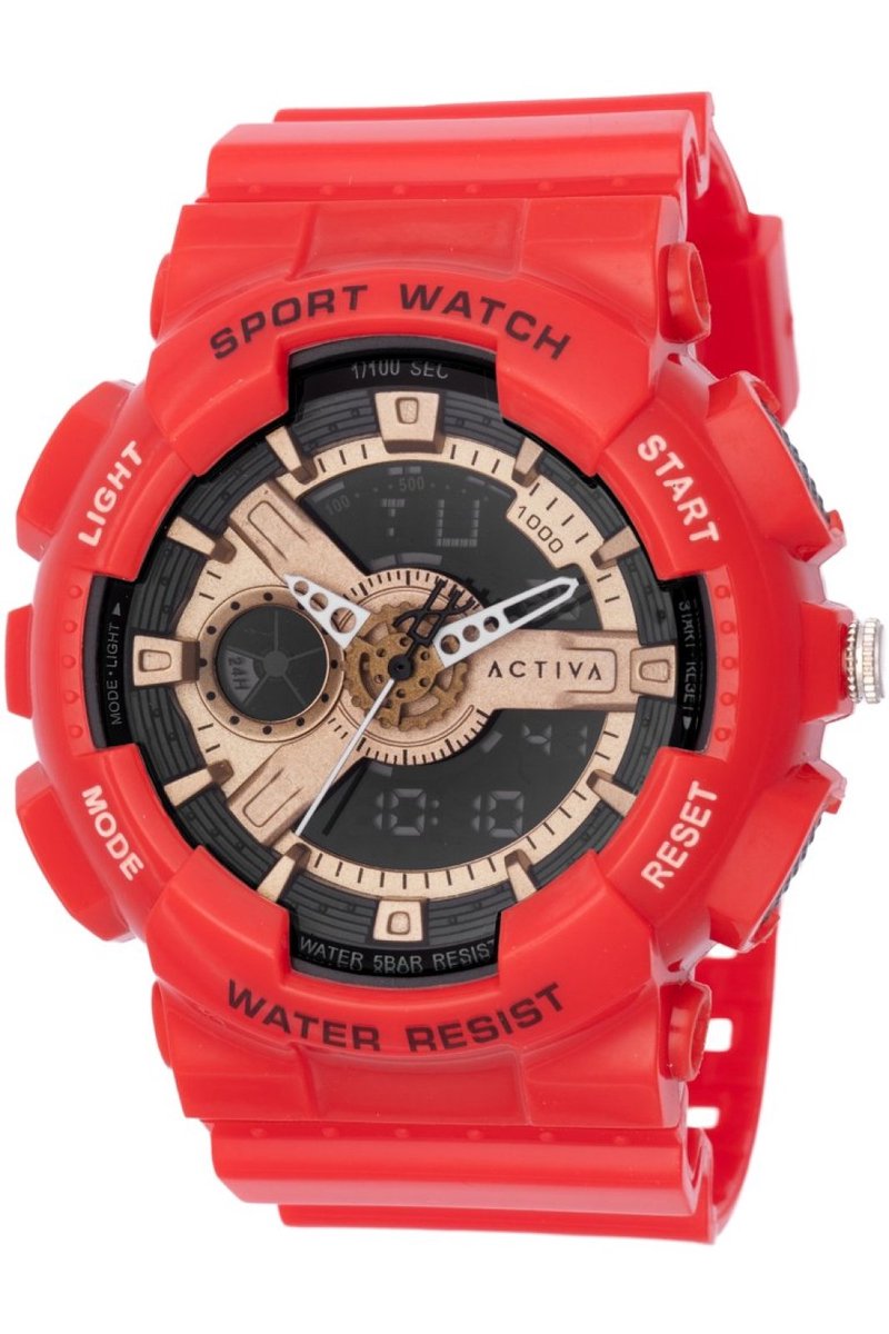 Activa Digital ACW499-004 Heren Horloge - Waterdicht - Digitaal - Quartz Uurwerk - Plastic met gouden Wijzerplaat - 50mm