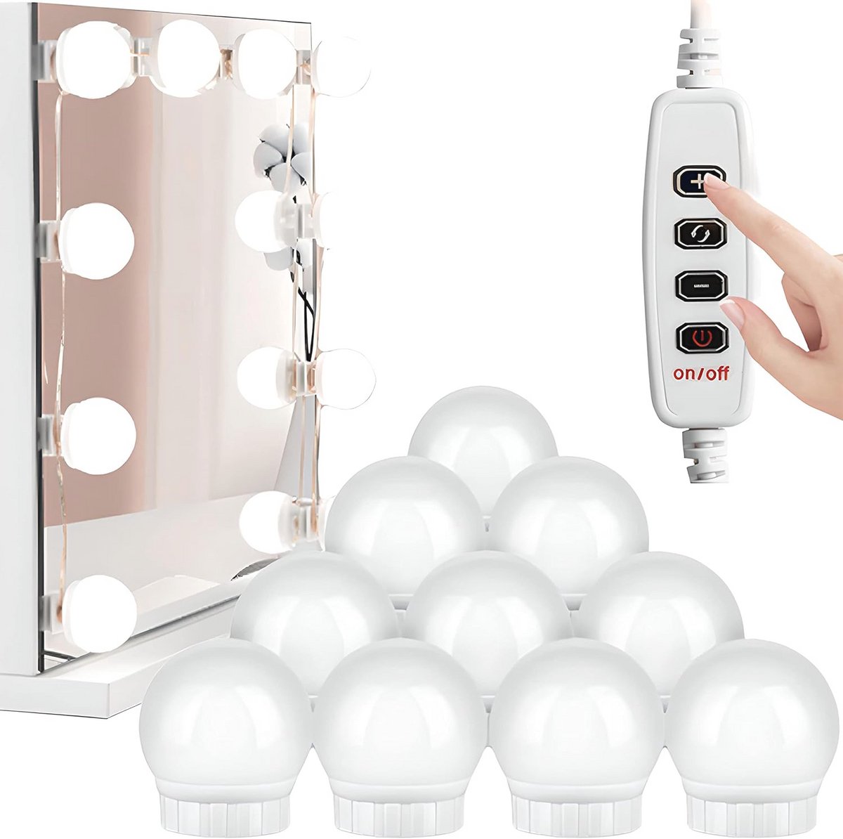 10 LED Mirror Lights Hollywood Lamps for Makeup Table Bathroom - Dimmable with 3 Colours