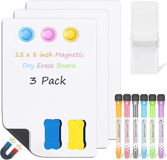 AMUSIGHT Magnetisch whiteboard droog wisbord, 50 x 70 cm, wandmonteerbaar wit bord met aluminium frame