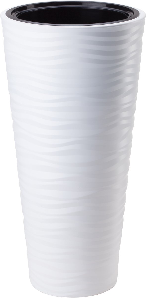 Form Plastic Plantenpot/bloempot Sahara Dunes Round - kunststof - wit - D35 x H69 cm - met binnenpot