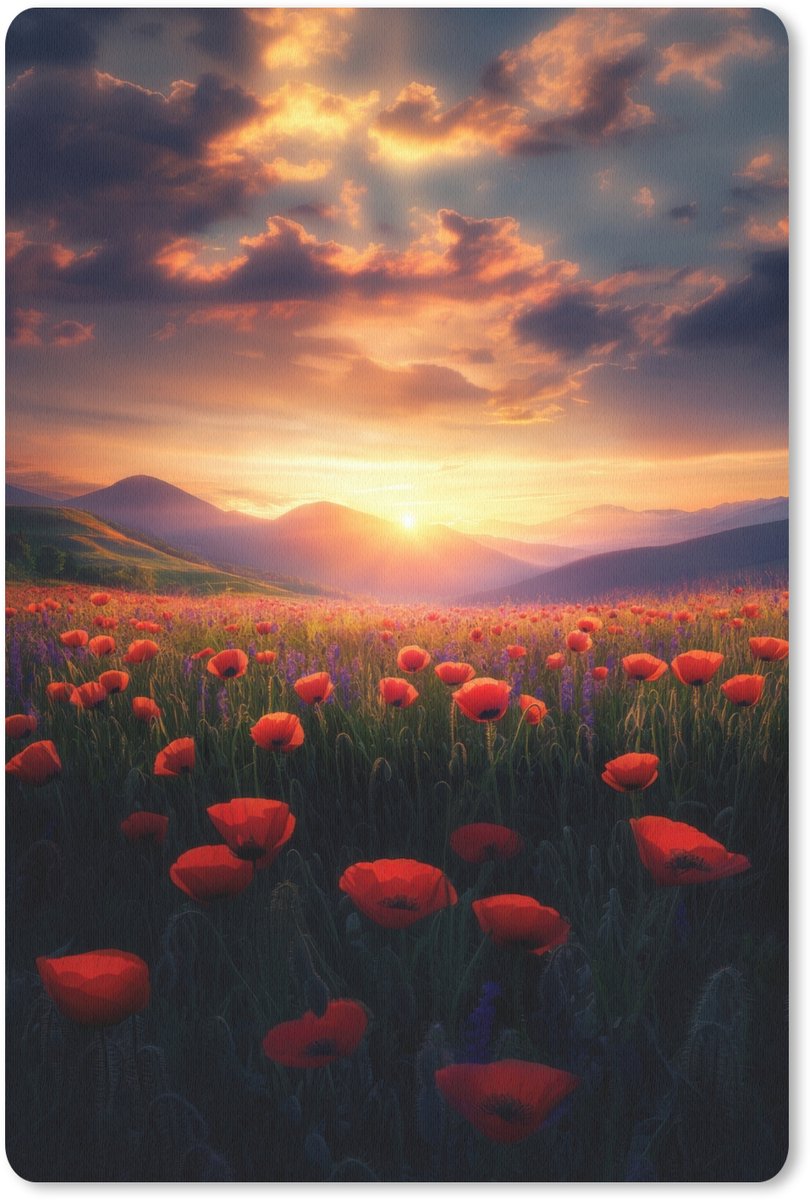Muismat 18x27 cm - Mousepad Landschap - Zonsondergang - Bloemenveld - Muismatten