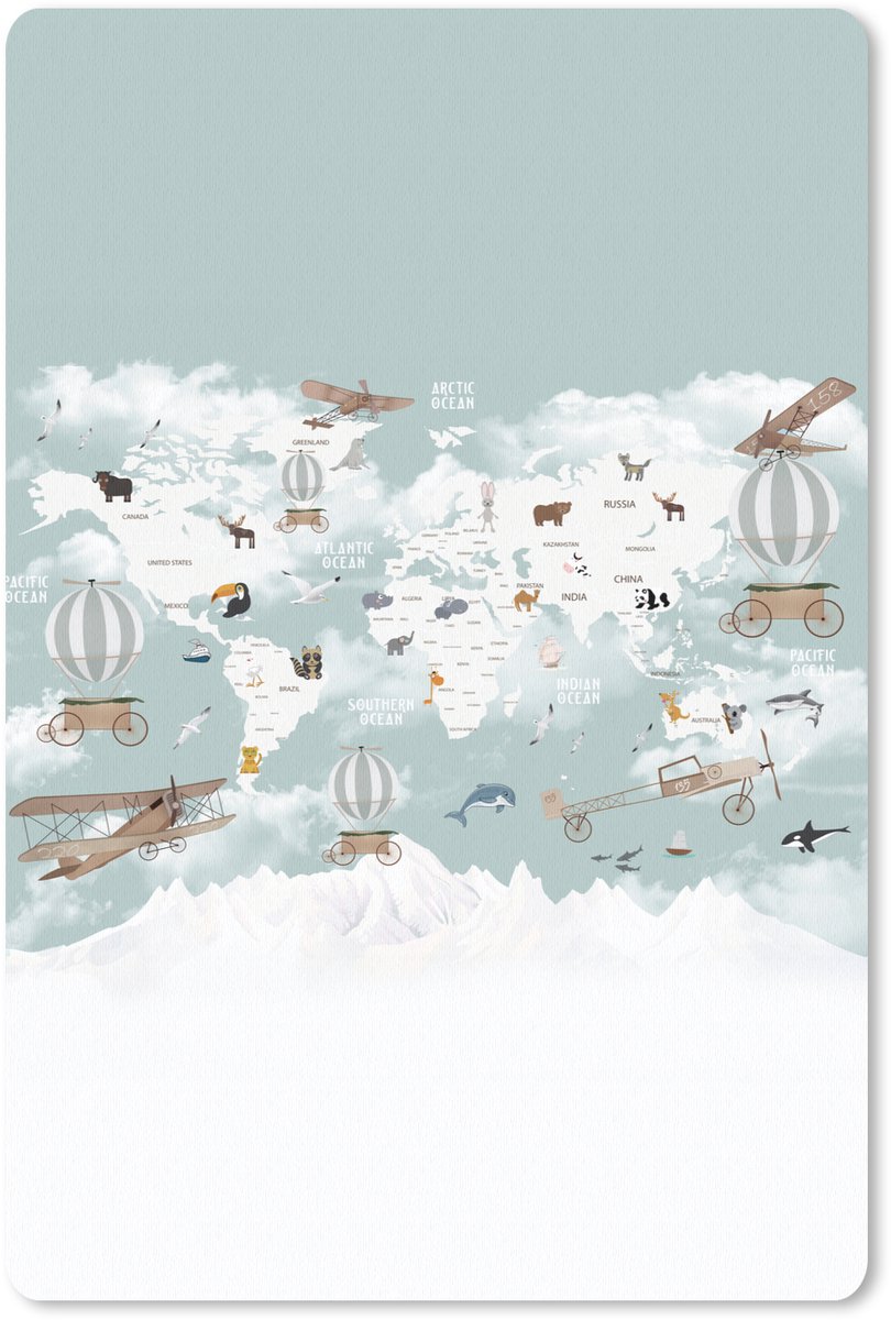 Muismat 18x27 cm - Mousepad Wereldkaart - Kind - Vliegtuig - Muismatten