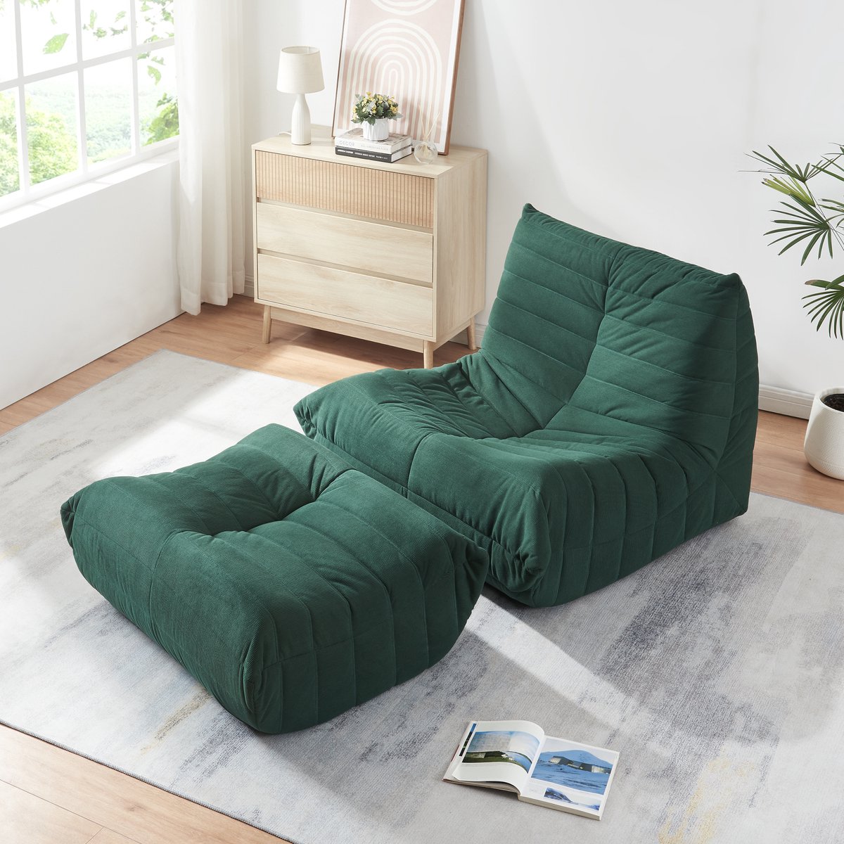 en.casa Relaxstoel Kodsø lounge fauteuil met voetenbank groen [en.casa]