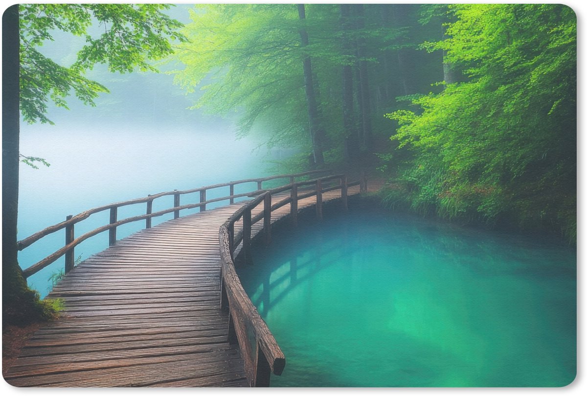 Muismat 27x18 cm - Mousepad Brug - Water - Rivier - Bos - Muismatten