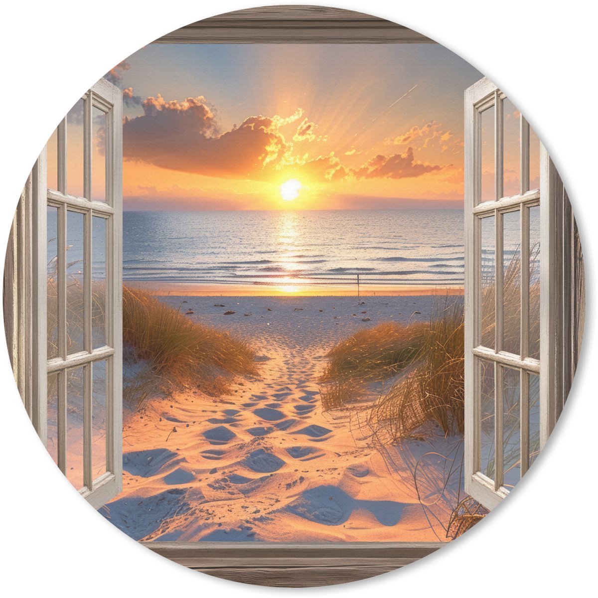 Muismat rond 50x50 cm - Mousepad Doorkijk - Strand - Duinen - Zonsondergang - Ronde muismatten