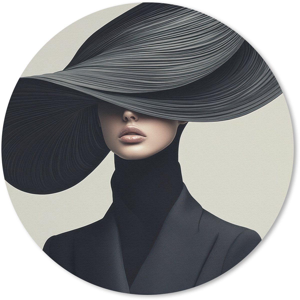 Muismat rond 50x50 cm - Mousepad Zwart - Vrouw - Hoed - Ronde muismatten