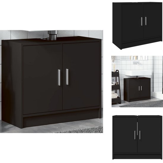 vidaXL Wastafelkast 80x33x60 cm bewerkt hout zwart, gootsteenkast, opbergkast, badkast, badkamerkast, kast, wastafeleenheid, gootsteeneenheid