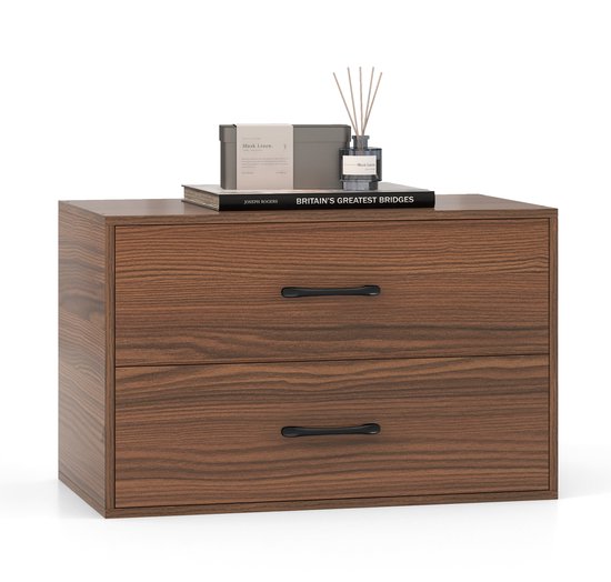 COSTWAY Commode met 3 laden, ladekast van hout en rotan