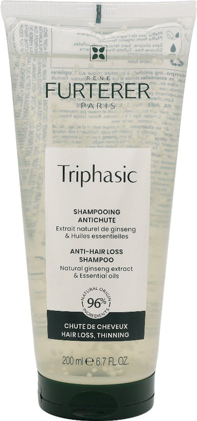 Een tube Rene Furterer Triphasic anti-haaruitval shampoo.