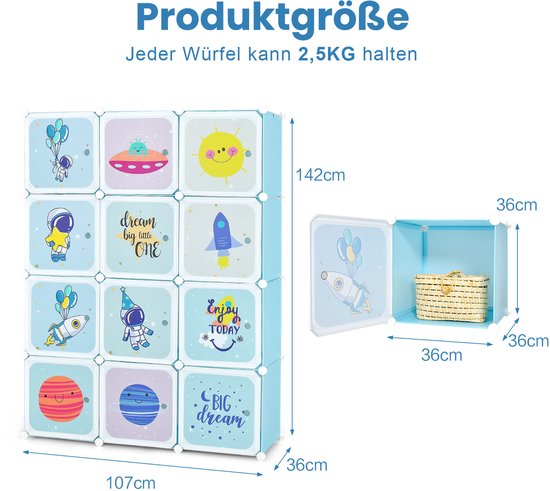 COSTWAY Kinderkledingkast Reksysteem Van Kunststof Met 12 Kubussen costway-kinderkledingkast-reksysteem-van-kunststof-met-12-kubussen