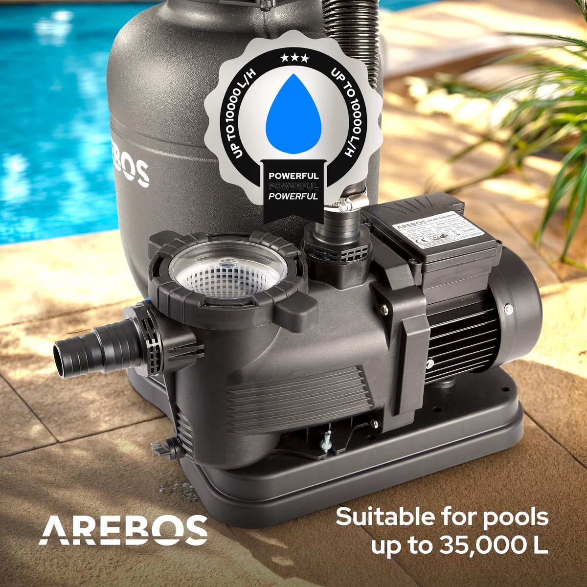 AREBOS Zandfilter - Zandfiltersysteem - Zandfilterpomp voor zwembad - 950L/h – foto 7