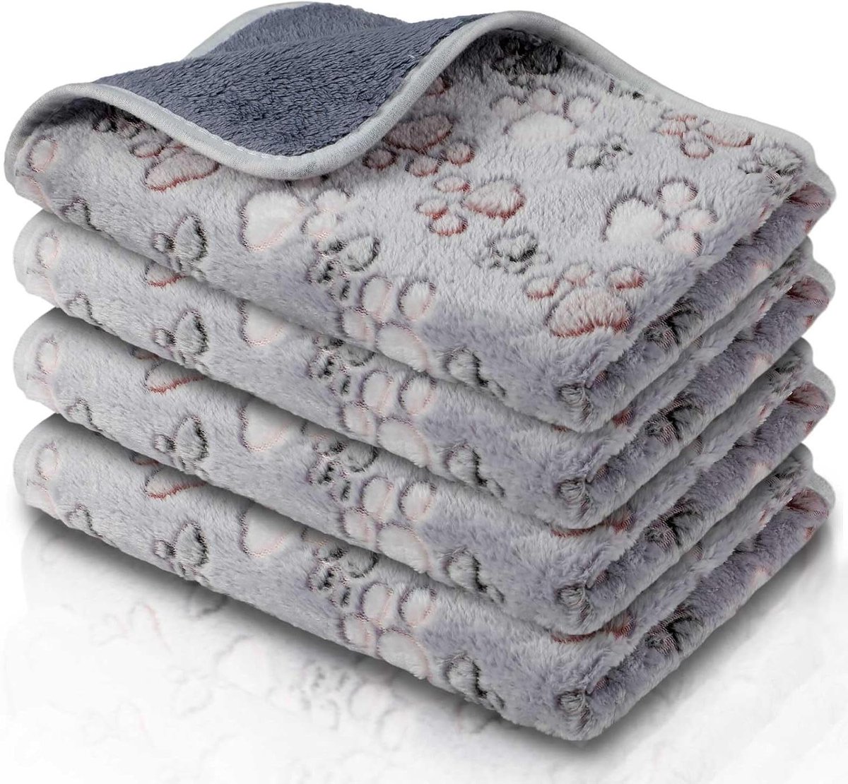 Waterdichte wasbare fleece cavia-dekens - absorberend beddengoed voor kleine dieren - herbruikbare plasmat voor hamster fretten - 4 stuks (schattige pootprint design, 61 x 40 cm)