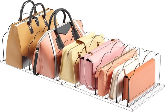 2Pcs Adjustable Clear Shelf Dividers - Plastic Bags Organizer Handbag Storage Organizer for Closet Wardrobe Bedroom Transparent