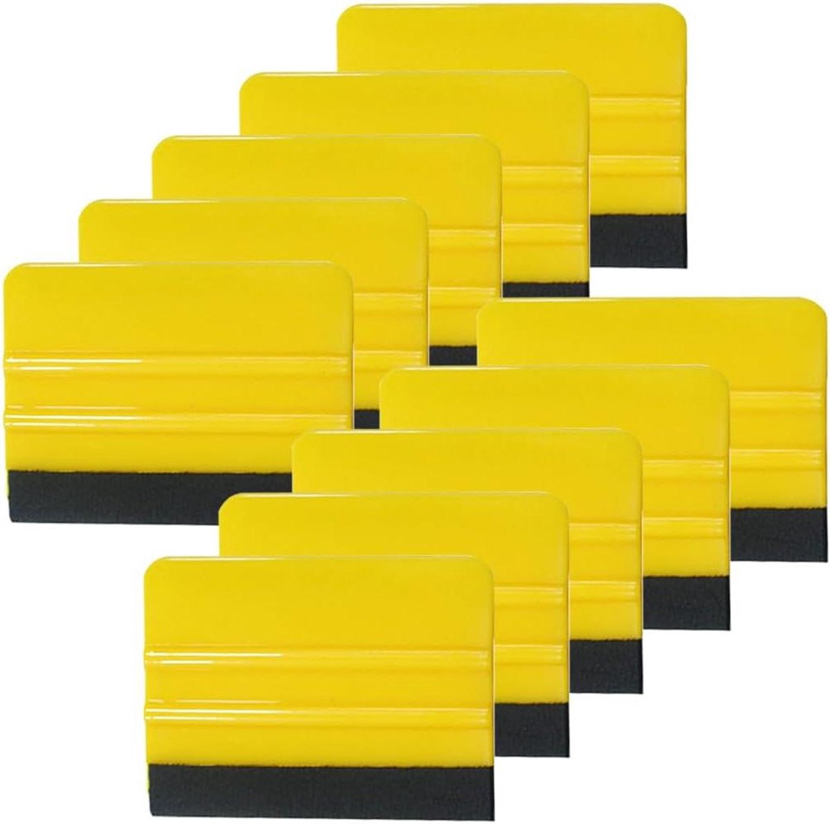 Plastic Squeegee with Felt Edge - Pack of 10, Universal Ratchet for Vinyl, High Quality Foil Squeegee for Bonding Film, Wall Tattoo Window Film (Yellow)