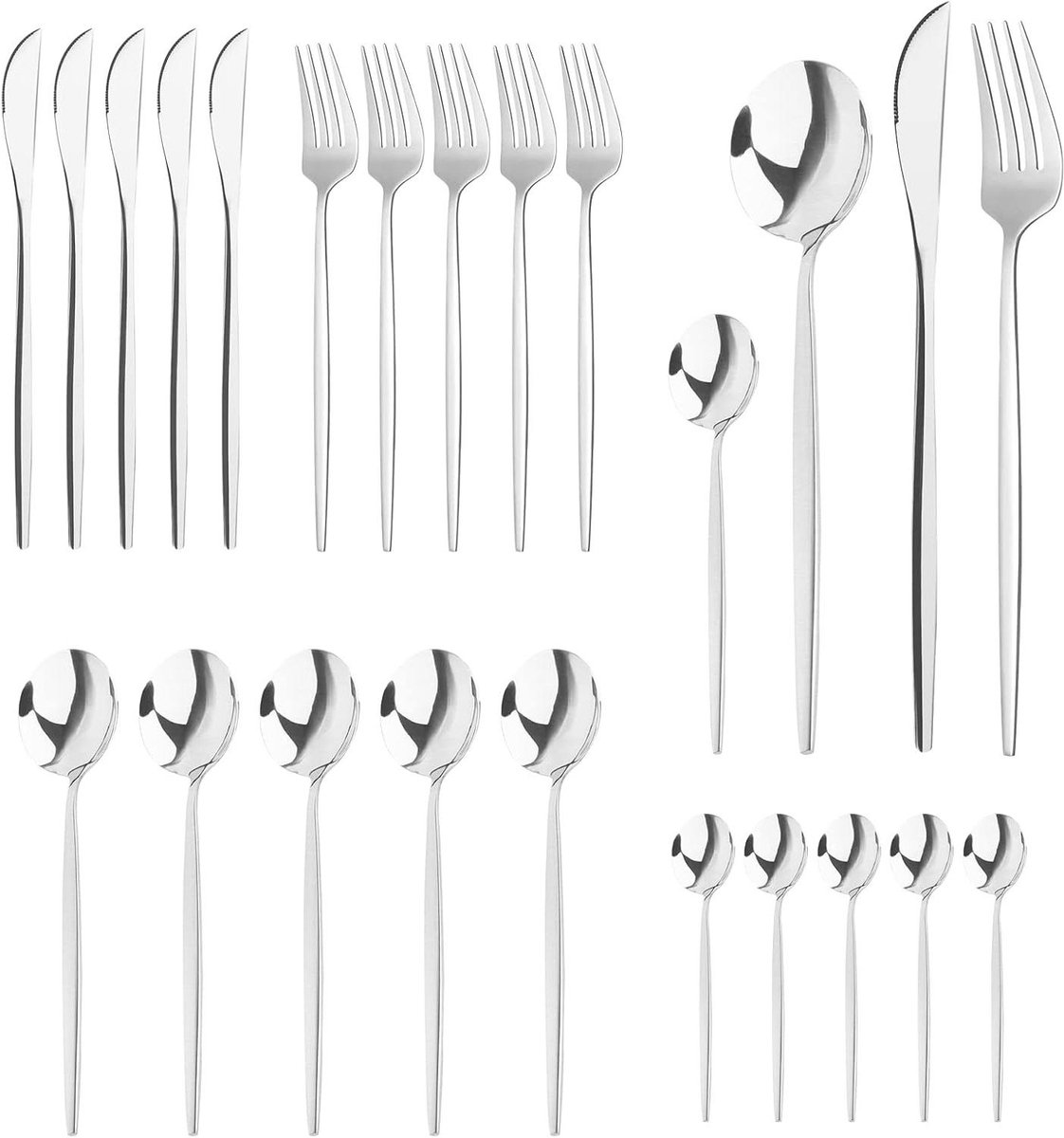 24-delige Roestvrijstalen Bestekset - Voor 6 Personen - Spiegelgepolijst - Vaatwasmachinebestendig