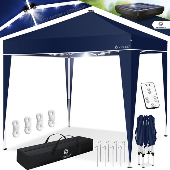 Pavillon de jardin KESSER® 3x3m résistant aux intempéries et pliable avec éclairage LED solaire et protection UV Sac de transport et télécommande inclus