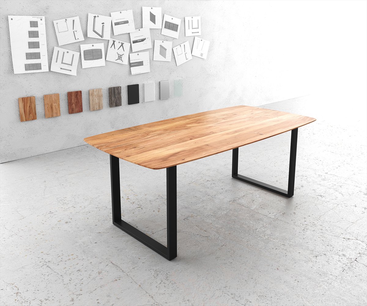 Eettafel Edge Boot acacia natuur 200x100 skidframe zwart zwitserse rand eettafel