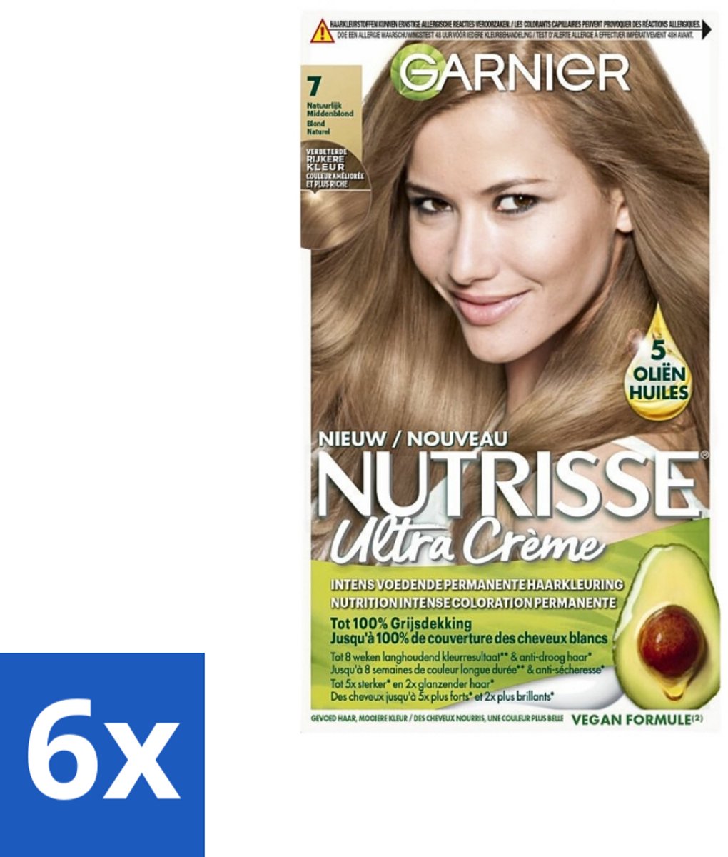 Garnier - Nutrisse Ultra Crème 7 - Haarkleuring - Natuurlijk Blond - Intens Voedend - Permanente Kleur - Voordeelverpakking - 6 stuks