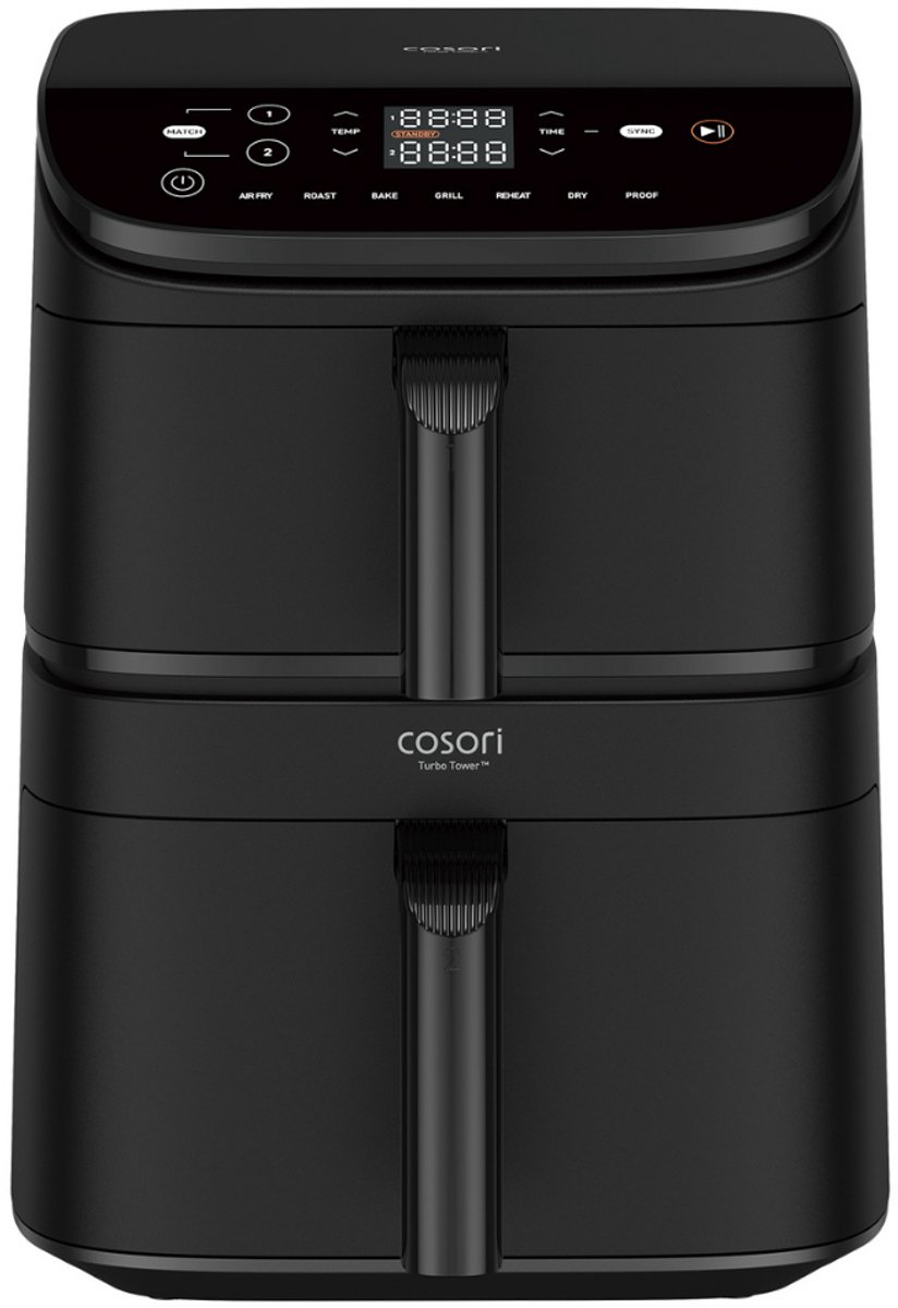 Cosori XXL Airfryer Turbo Tower - 10.8 liter inhoud - 2 manden apart in te stellen - 7 programma's