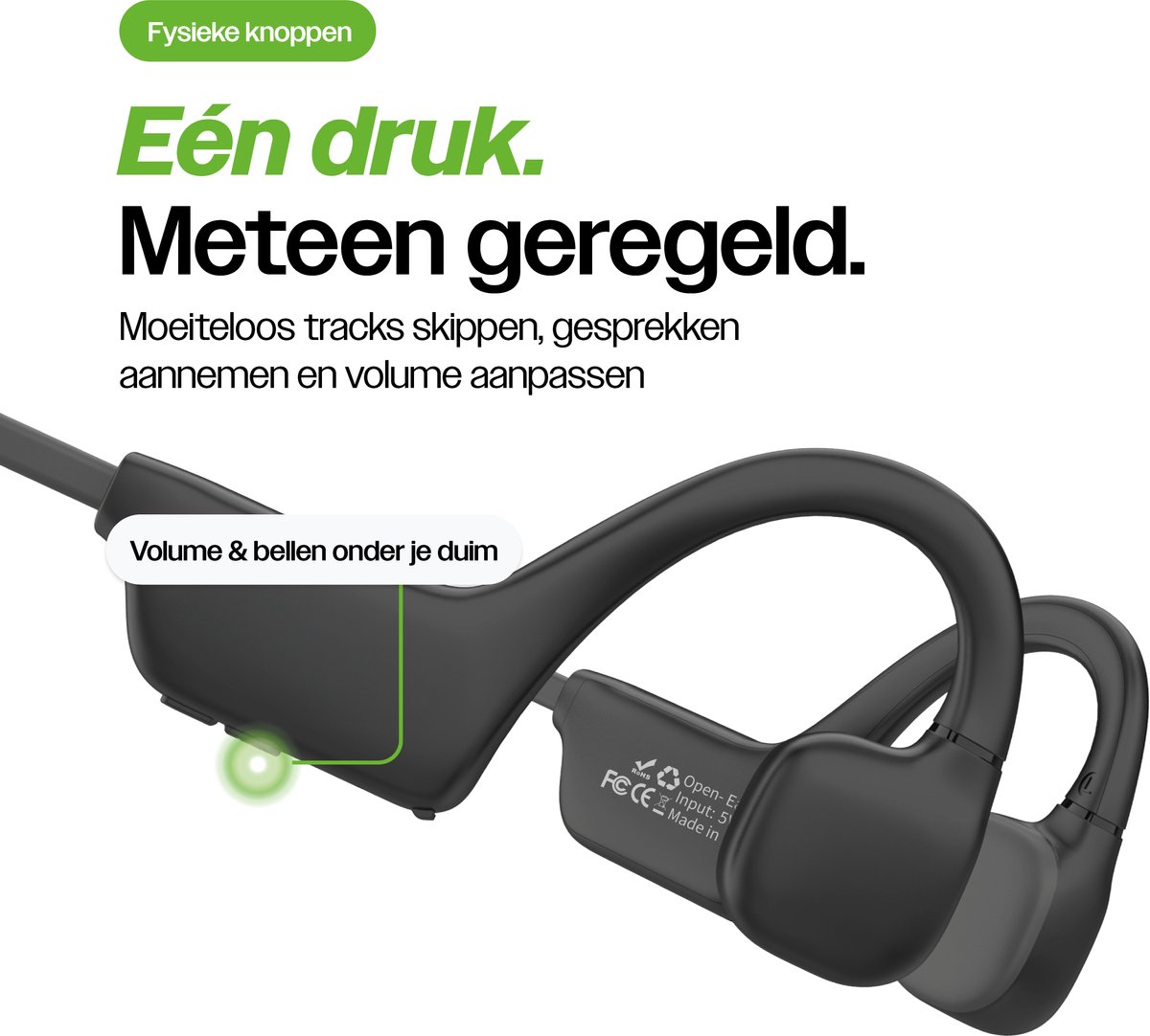 REBØNE Core Bone Conduction Headphone - Sport Oortjes Draadloos - Hardloop Hoofdtelefoon - Draadloze Bluetooth Koptelefoon - Sportoordopjes - Draadloos - Hardlopen - Open Ear - Wireless - IPX5 waterdicht / Zwart — afbeelding 5